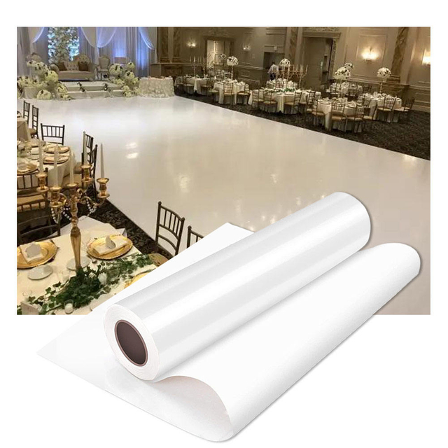 Glossy white pvc self adhesive vinyl roll up film round dance floor wedding custom